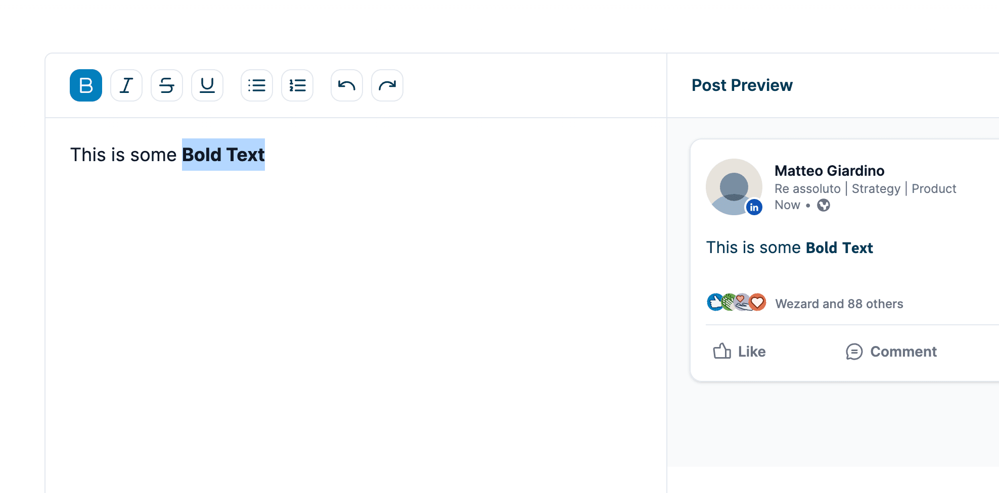 Bold formatting LinkedIn Post