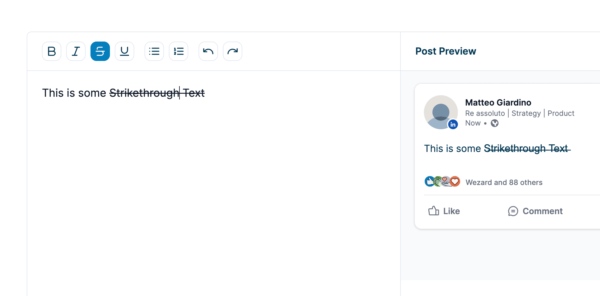 Strikethrough formatting LinkedIn Post