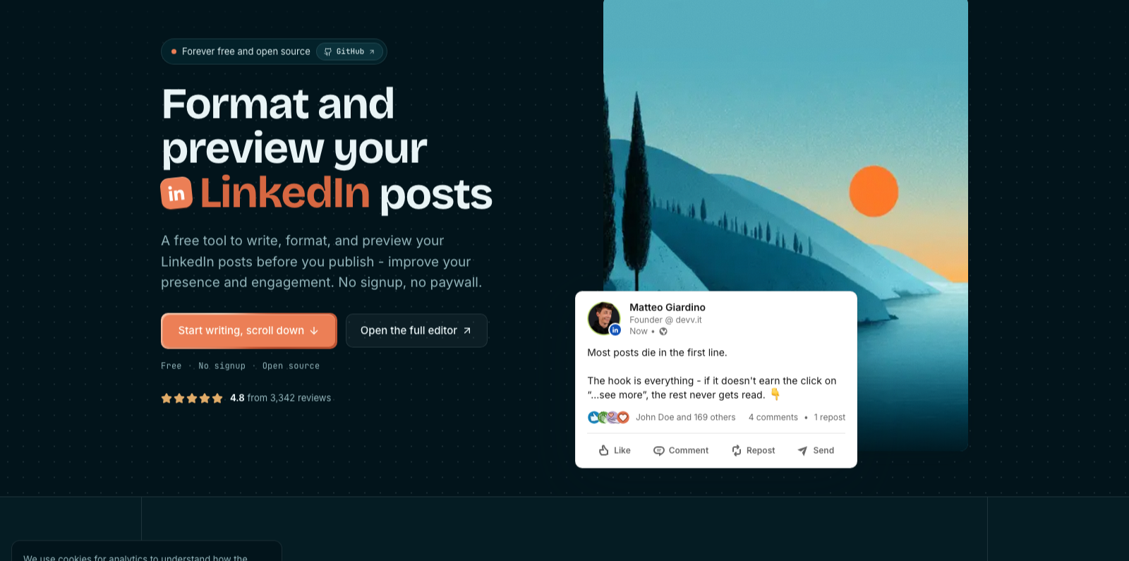 The LinkedIn Preview editor with live post preview